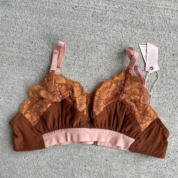 HAH by Free People Ladies Lounge‎ Bralette Bra XS Milk Chocolate Lace Trim NEW - Picture 1 of 7